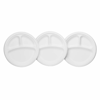 White 3 Compartment Paper Plates , Recyclable 9 Inch Paper Plates
